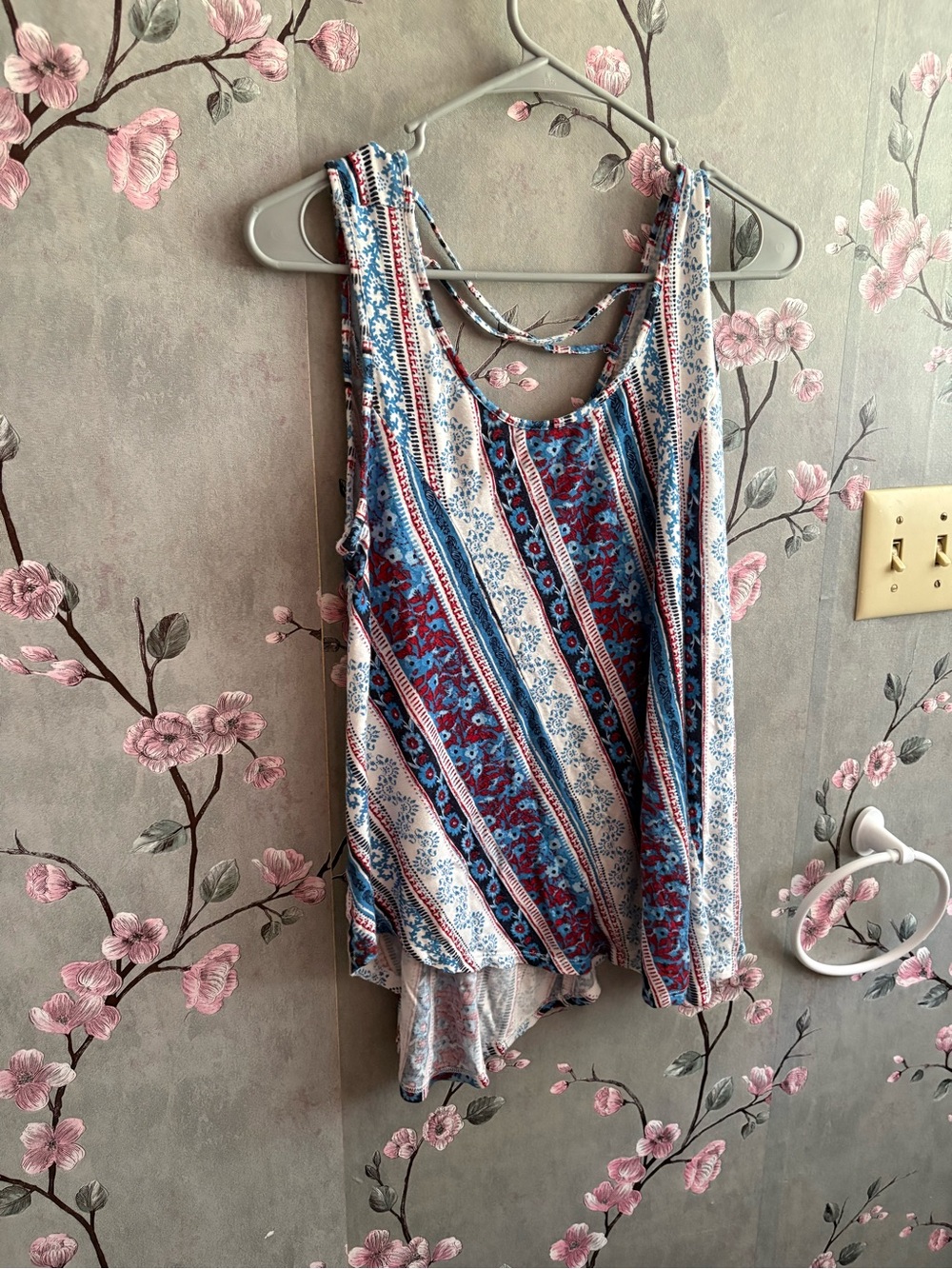 Wishful Park Striped Floral Sleeveless Tank Top - Blue & Red